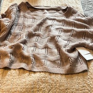 NWT Just Fab Women’s Open-Knit Crewneck Sweater - Taupe